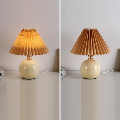 Modern Art Deco Orb Base Fabric Shade Ceramic 1-Light Table Lamp for Bedroom