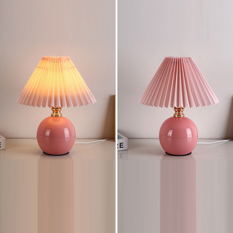 Modern Art Deco Orb Base Fabric Shade Ceramic 1-Light Table Lamp for Bedroom