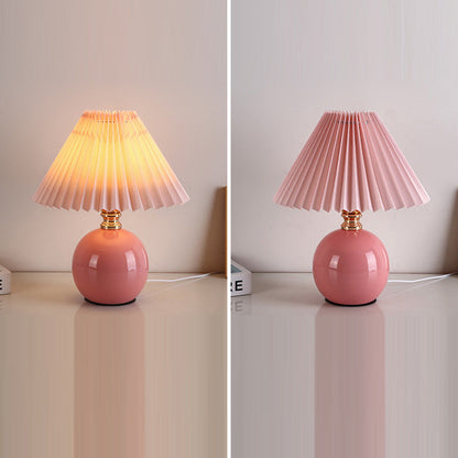 Modern Art Deco Orb Base Fabric Shade Ceramic 1-Light Table Lamp for Bedroom