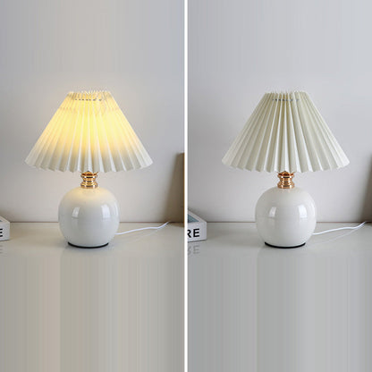 Modern Art Deco Orb Base Fabric Shade Ceramic 1-Light Table Lamp for Bedroom