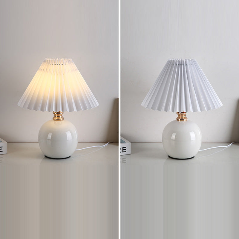 Modern Art Deco Orb Base Fabric Shade Ceramic 1-Light Table Lamp for Bedroom