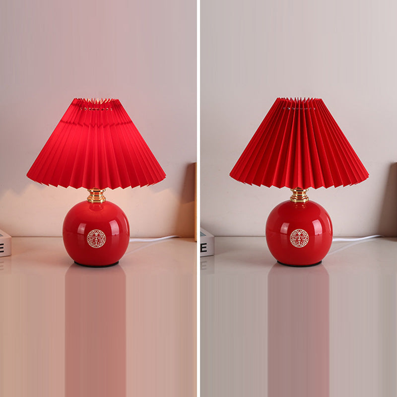 Modern Art Deco Orb Base Fabric Shade Ceramic 1-Light Table Lamp for Bedroom