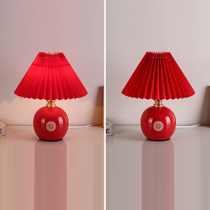 Modern Art Deco Orb Base Fabric Shade Ceramic 1-Light Table Lamp for Bedroom