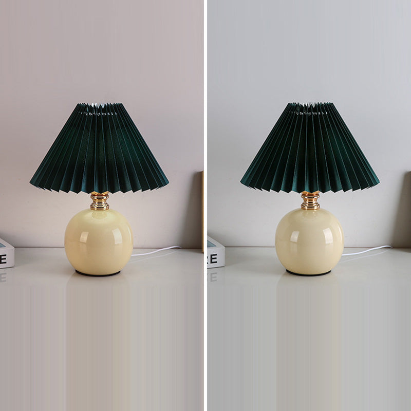 Modern Art Deco Orb Base Fabric Shade Ceramic 1-Light Table Lamp for Bedroom