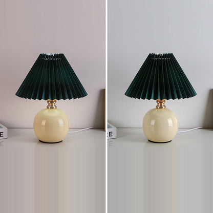 Modern Art Deco Orb Base Fabric Shade Ceramic 1-Light Table Lamp for Bedroom