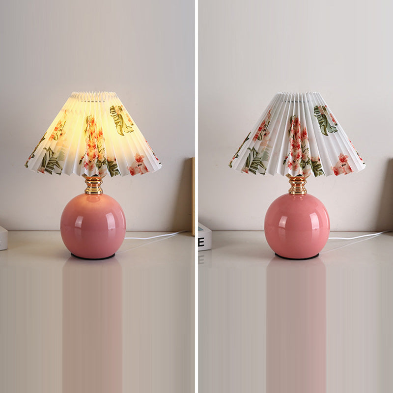 Modern Art Deco Orb Base Fabric Shade Ceramic 1-Light Table Lamp for Bedroom