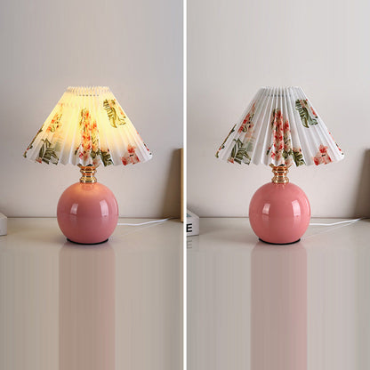 Modern Art Deco Orb Base Fabric Shade Ceramic 1-Light Table Lamp for Bedroom
