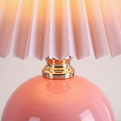 Modern Art Deco Orb Base Fabric Shade Ceramic 1-Light Table Lamp for Bedroom