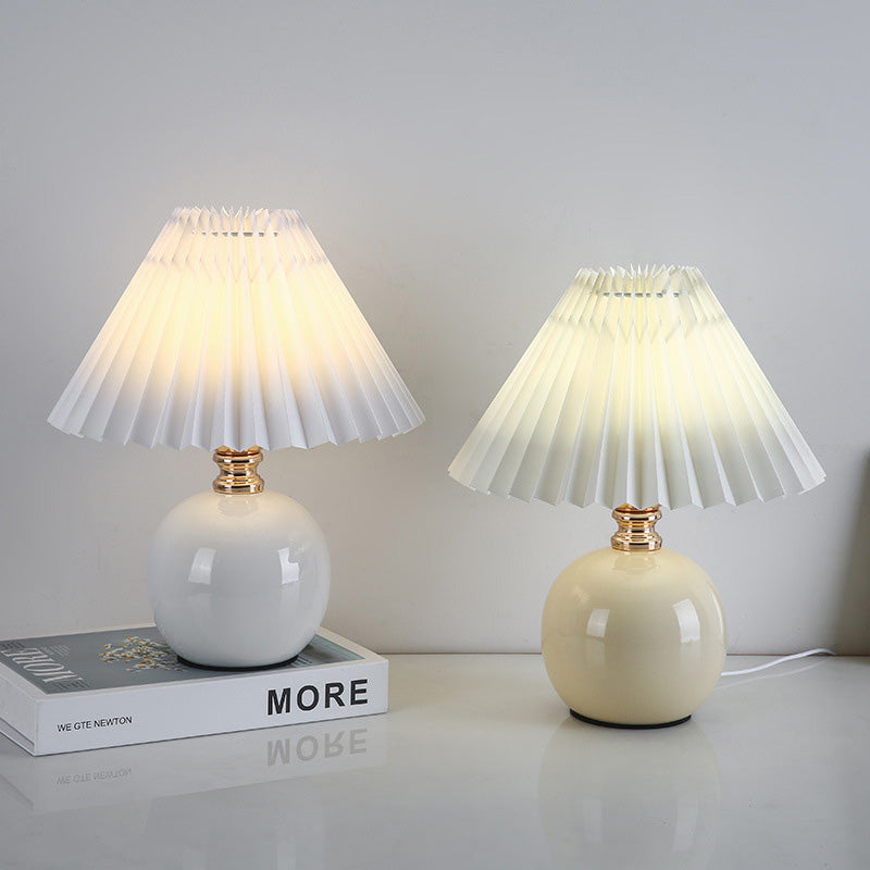 Modern Art Deco Orb Base Fabric Shade Ceramic 1-Light Table Lamp for Bedroom