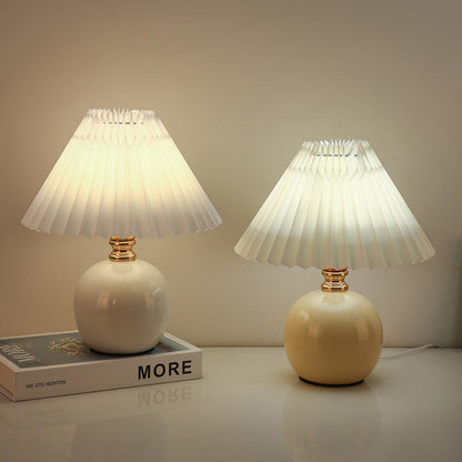 Modern Art Deco Orb Base Fabric Shade Ceramic 1-Light Table Lamp for Bedroom