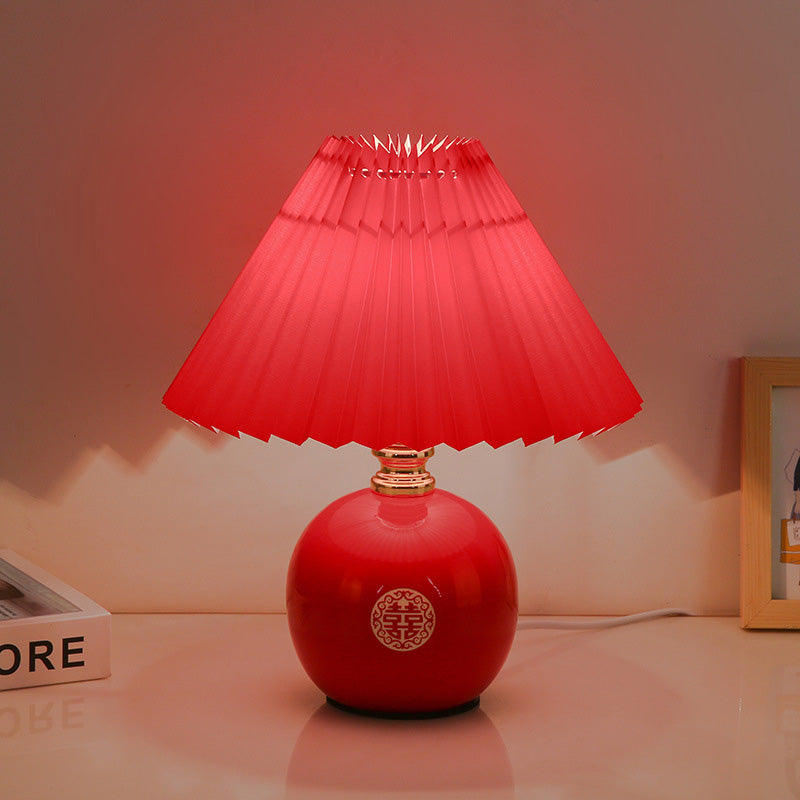Modern Art Deco Orb Base Fabric Shade Ceramic 1-Light Table Lamp for Bedroom