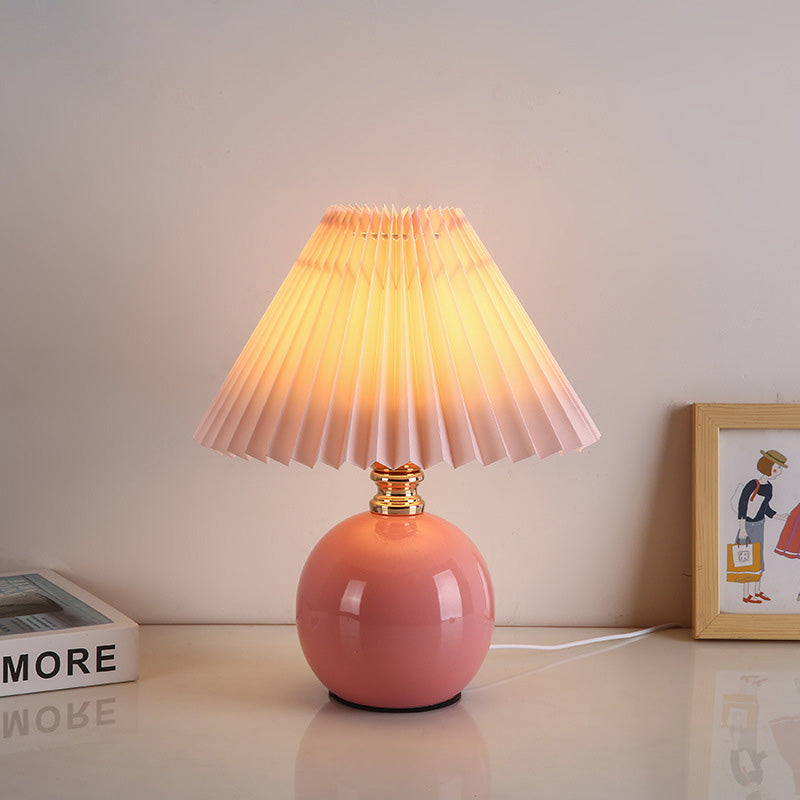 Modern Art Deco Orb Base Fabric Shade Ceramic 1-Light Table Lamp for Bedroom