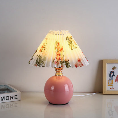 Modern Art Deco Orb Base Fabric Shade Ceramic 1-Light Table Lamp for Bedroom