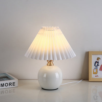 Modern Art Deco Orb Base Fabric Shade Ceramic 1-Light Table Lamp for Bedroom