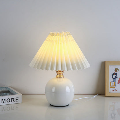 Modern Art Deco Orb Base Fabric Shade Ceramic 1-Light Table Lamp for Bedroom