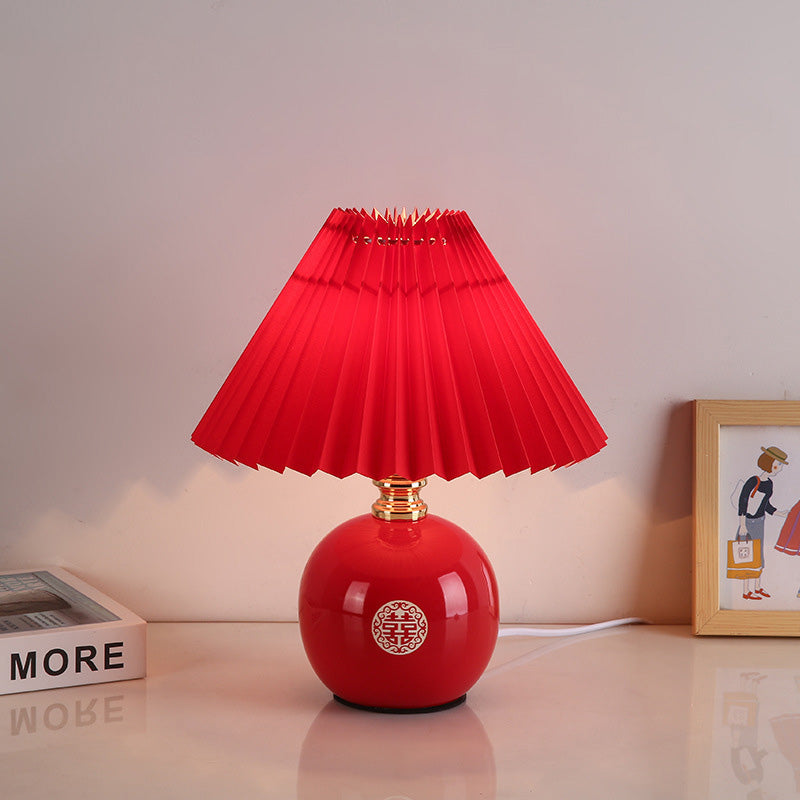Modern Art Deco Orb Base Fabric Shade Ceramic 1-Light Table Lamp for Bedroom