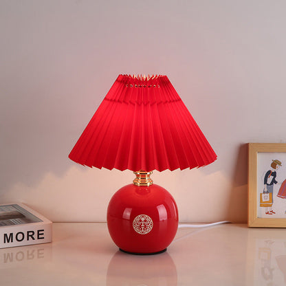 Modern Art Deco Orb Base Fabric Shade Ceramic 1-Light Table Lamp for Bedroom