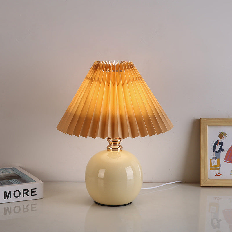 Modern Art Deco Orb Base Fabric Shade Ceramic 1-Light Table Lamp for Bedroom