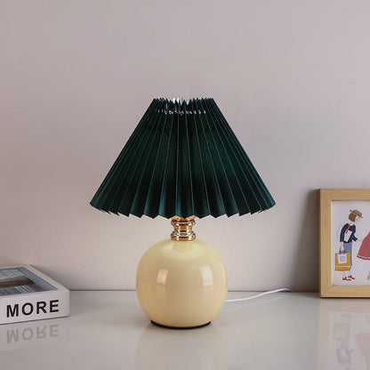 Modern Art Deco Orb Base Fabric Shade Ceramic 1-Light Table Lamp for Bedroom