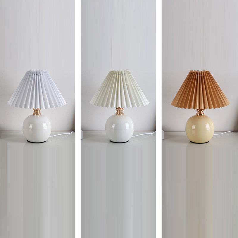 Modern Art Deco Orb Base Fabric Shade Ceramic 1-Light Table Lamp for Bedroom