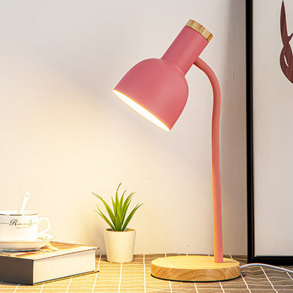 Modern Minimalist Round Horn Shape Iron Shade Wood Base 1-Light Table Lamp for Bedroom