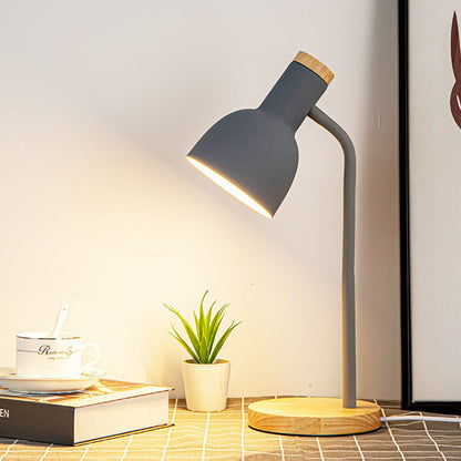 Modern Minimalist Round Horn Shape Iron Shade Wood Base 1-Light Table Lamp for Bedroom