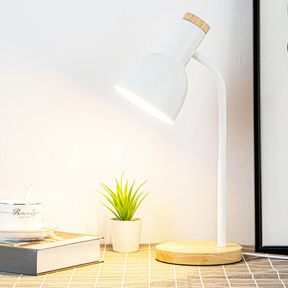 Modern Minimalist Round Horn Shape Iron Shade Wood Base 1-Light Table Lamp for Bedroom