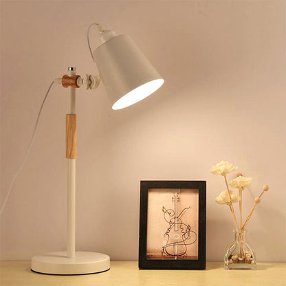 Modern Minimalist Long Cylinder Wood Iron 1-Lamp Table Lamp
