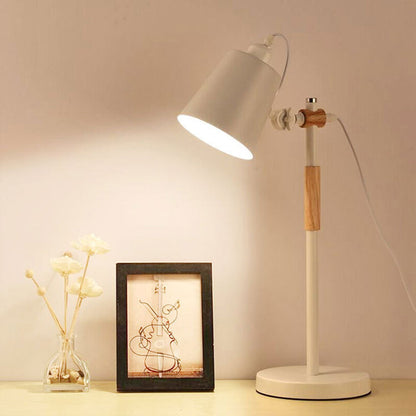 Modern Minimalist Long Cylinder Wood Iron 1-Lamp Table Lamp