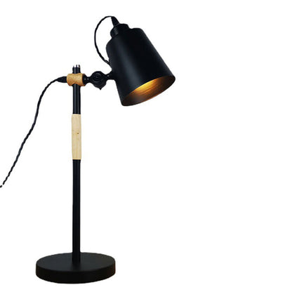 Modern Minimalist Long Cylinder Wood Iron 1-Lamp Table Lamp