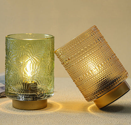 Modern Art Deco Cylinder Point Leaf Glass LED Table Lamp for Bedroom