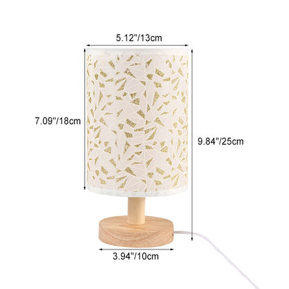 Modern Art Deco Cylindrical Wood Base Fabric Shade LED Table Lamp for Bedroom