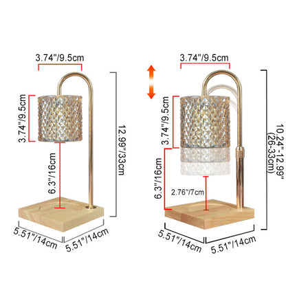 Contemporary Creative Square Wooden Base Cylinder Glass Shade Iron 1-Light Aromatherapy Wax Melt Table Lamp for Bedroom