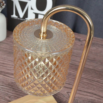 Contemporary Creative Square Wooden Base Cylinder Glass Shade Iron 1-Light Aromatherapy Wax Melt Table Lamp for Bedroom