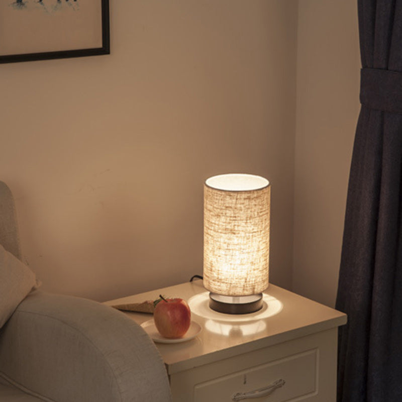 Traditional Japanese Cylinder Iron Fabric 1-Light Table Lamp