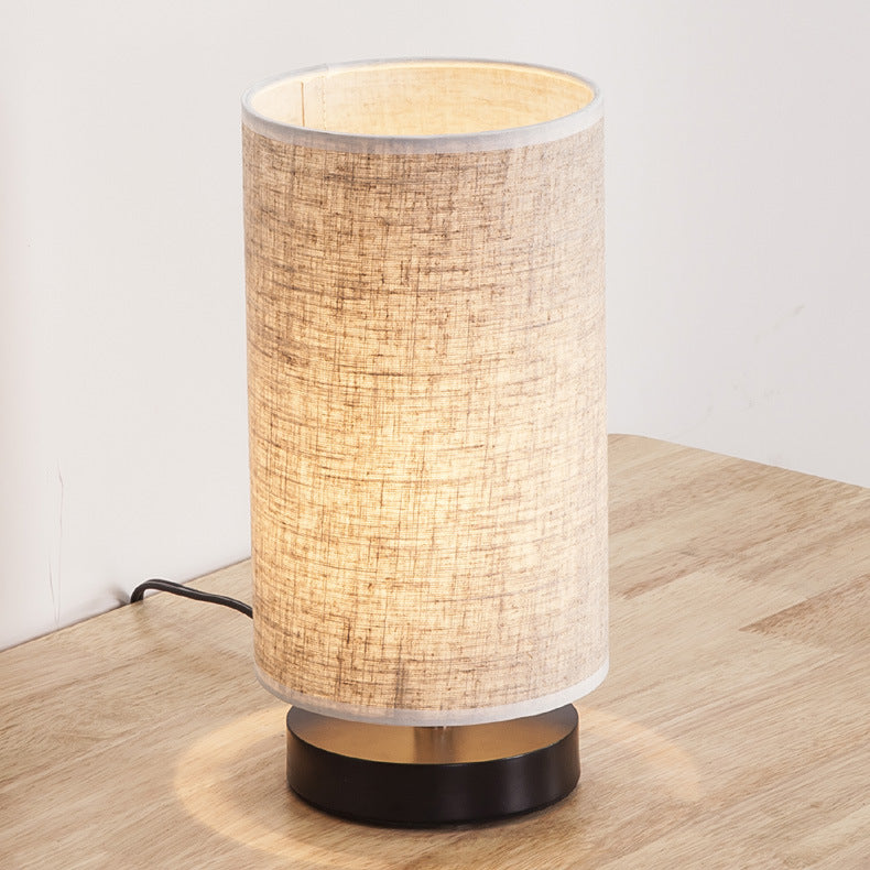 Traditional Japanese Cylinder Iron Fabric 1-Light Table Lamp