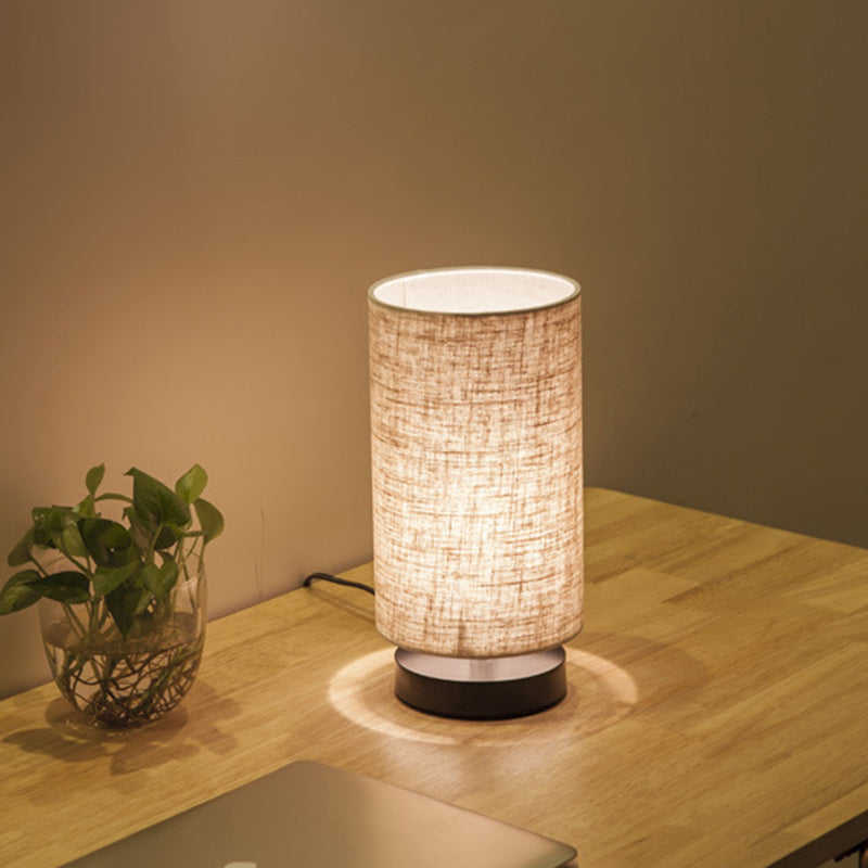 Traditional Japanese Cylinder Iron Fabric 1-Light Table Lamp