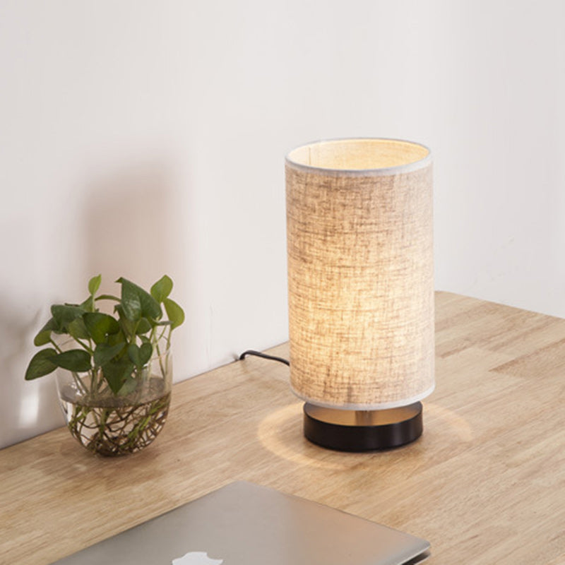 Traditional Japanese Cylinder Iron Fabric 1-Light Table Lamp