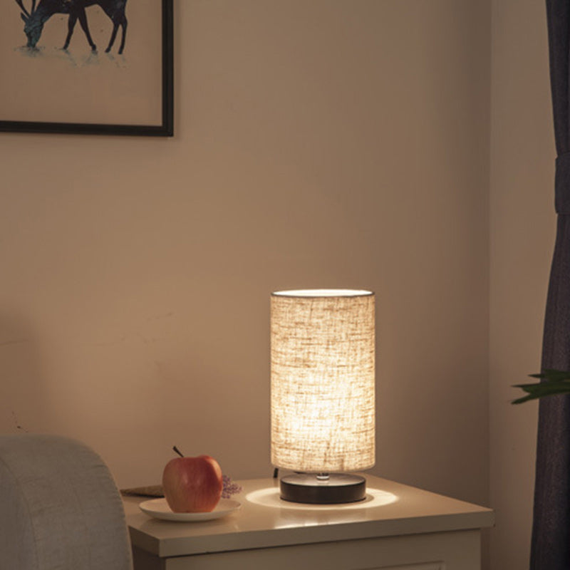 Traditional Japanese Cylinder Iron Fabric 1-Light Table Lamp
