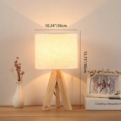 Contemporary Creative Cylinder Wood Fabric 1-Light Table Lamp