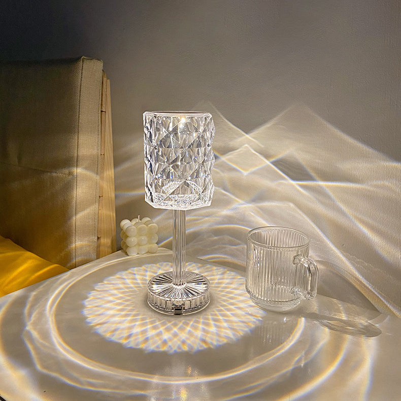 Modern Luxury Rechargeable Cup Shape Rose Shadow PS USB LED Table Lamp for Bedroom