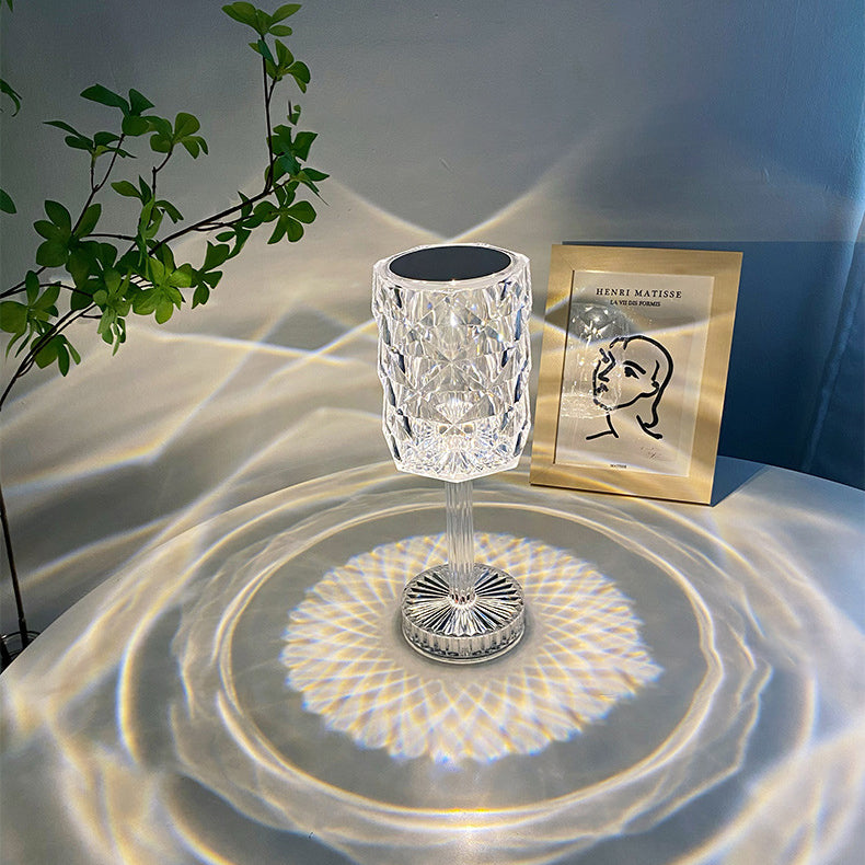 Modern Luxury Rechargeable Cup Shape Rose Shadow PS USB LED Table Lamp for Bedroom