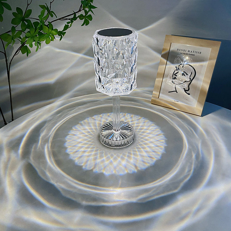 Modern Luxury Rechargeable Cup Shape Rose Shadow PS USB LED Table Lamp for Bedroom