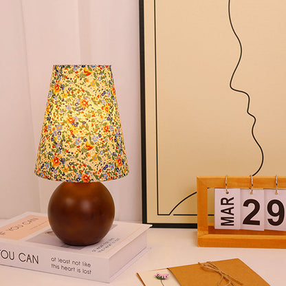 Traditional Vintage Round Table Lamp with Floral Design LED for Bedroom