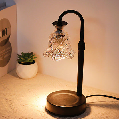Contemporary Scandinavian Floral Disc Base Iron Wood Glass 1-Light Table Lamp for Bedroom
