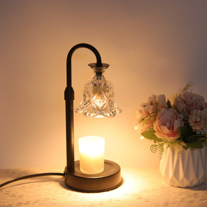 Contemporary Scandinavian Floral Disc Base Iron Wood Glass 1-Light Table Lamp for Bedroom