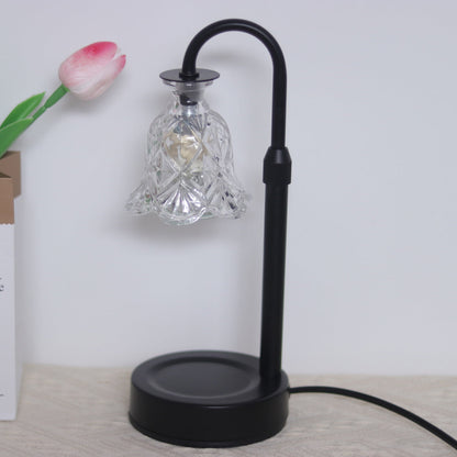 Contemporary Scandinavian Floral Disc Base Iron Wood Glass 1-Light Table Lamp for Bedroom