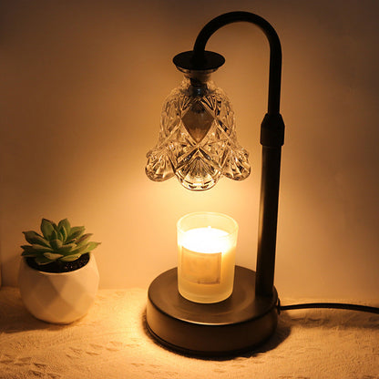 Contemporary Scandinavian Floral Disc Base Iron Wood Glass 1-Light Table Lamp for Bedroom