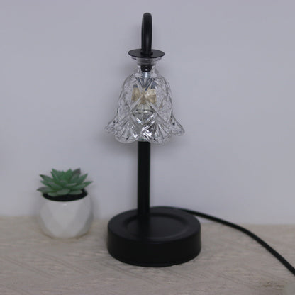 Contemporary Scandinavian Floral Disc Base Iron Wood Glass 1-Light Table Lamp for Bedroom