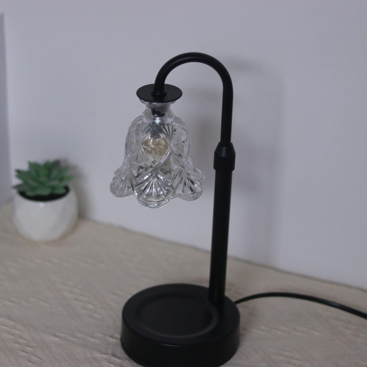 Contemporary Scandinavian Floral Disc Base Iron Wood Glass 1-Light Table Lamp for Bedroom